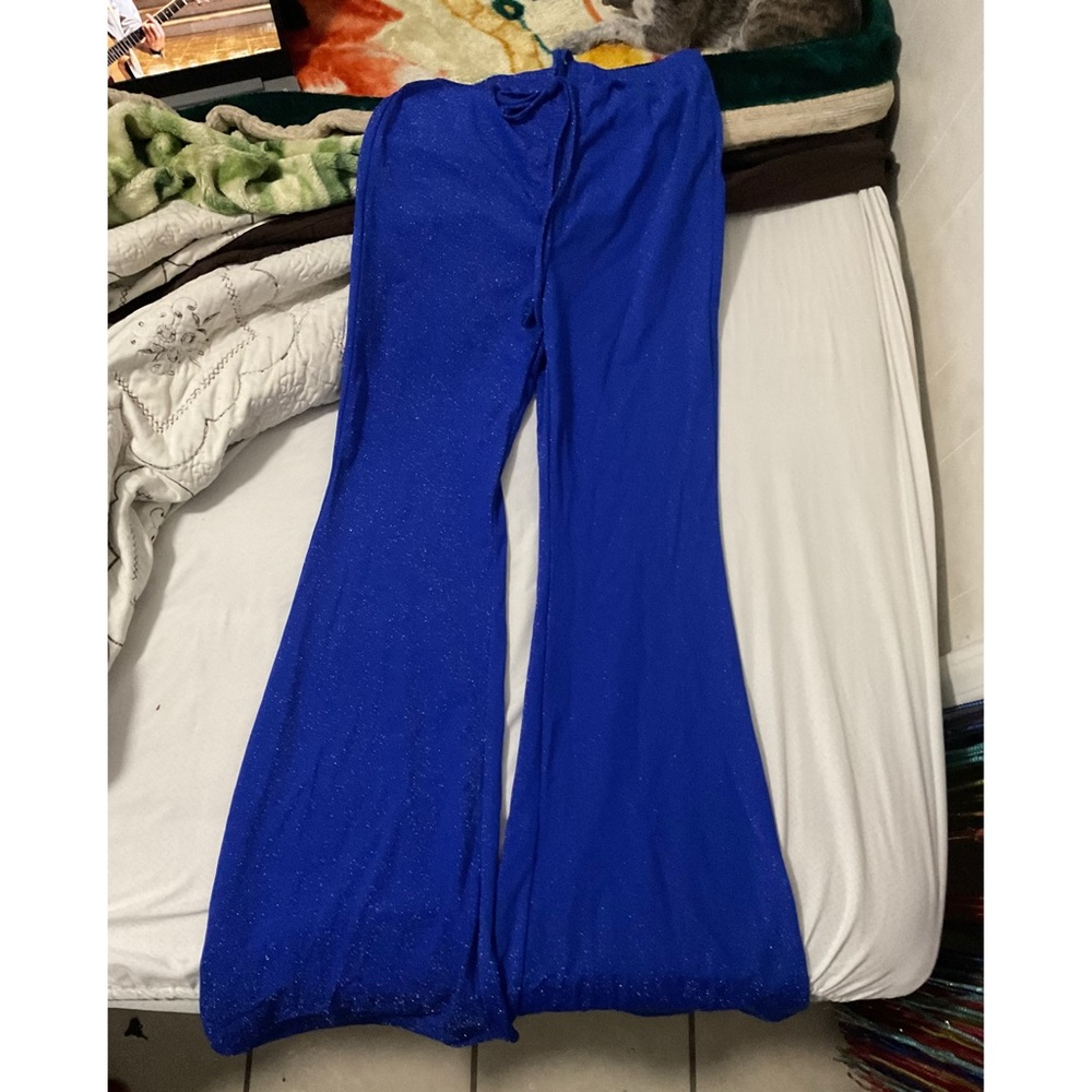 SHEIN Privé Drawstring Front Metallic Flare Leg Pants